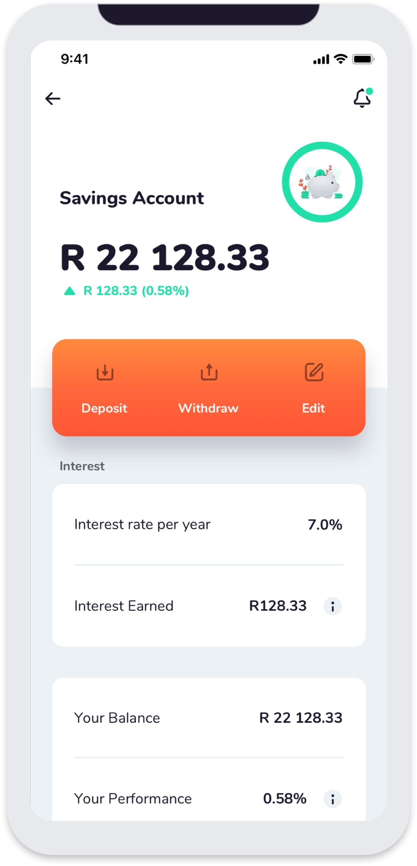 Franc savings account dashboard
