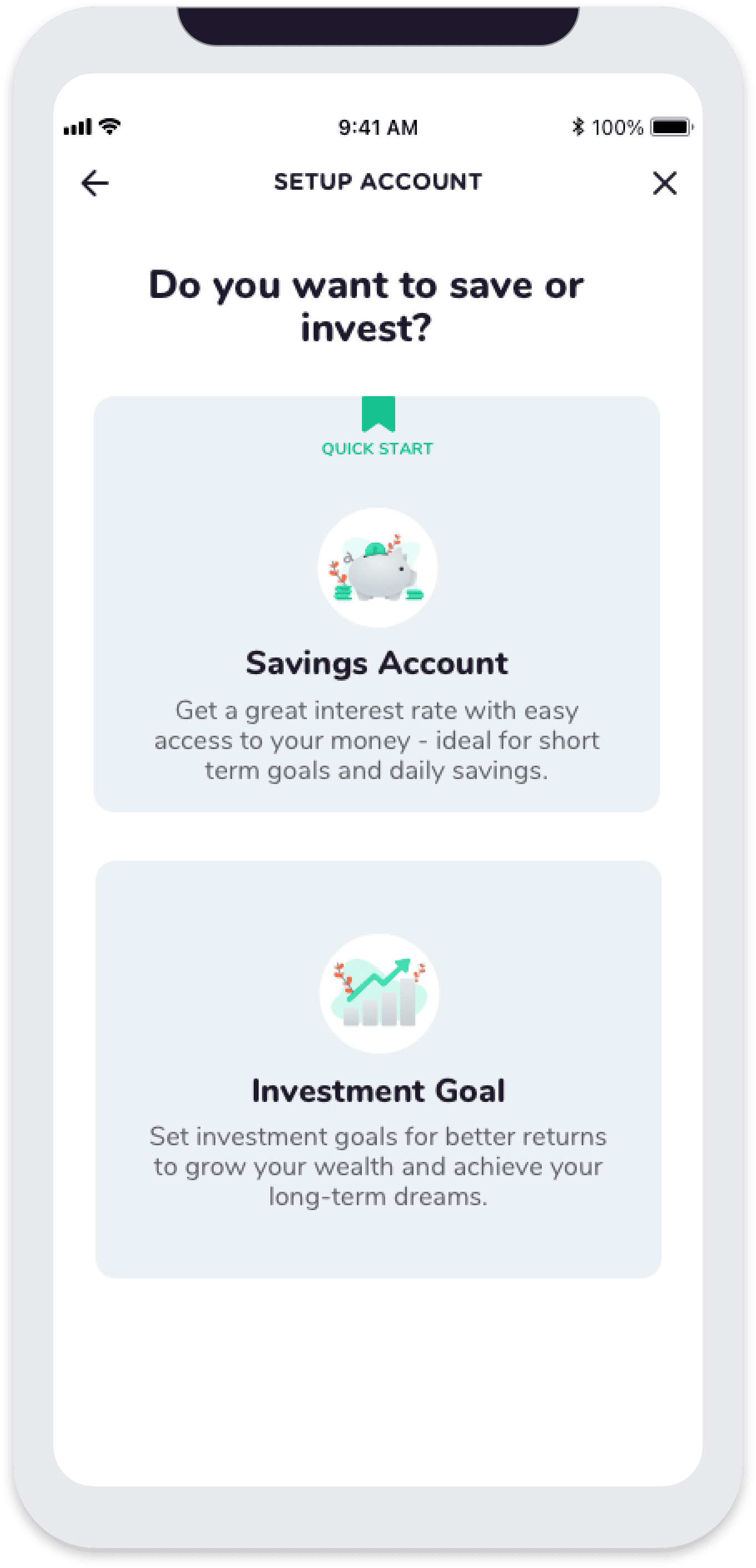 Selecting Savings Account option