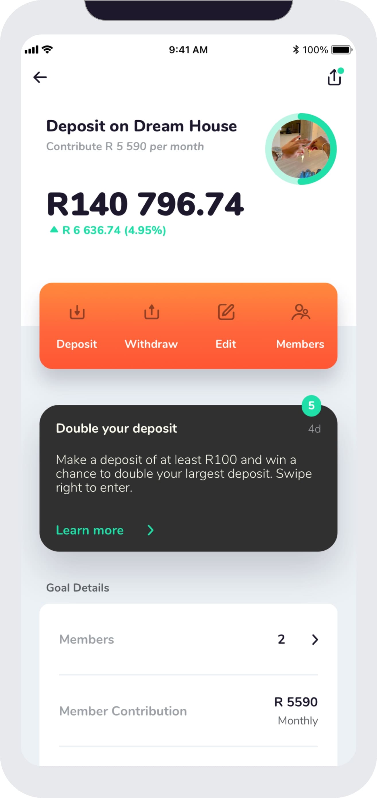 Franc.app screenshot of shared goals dashboard