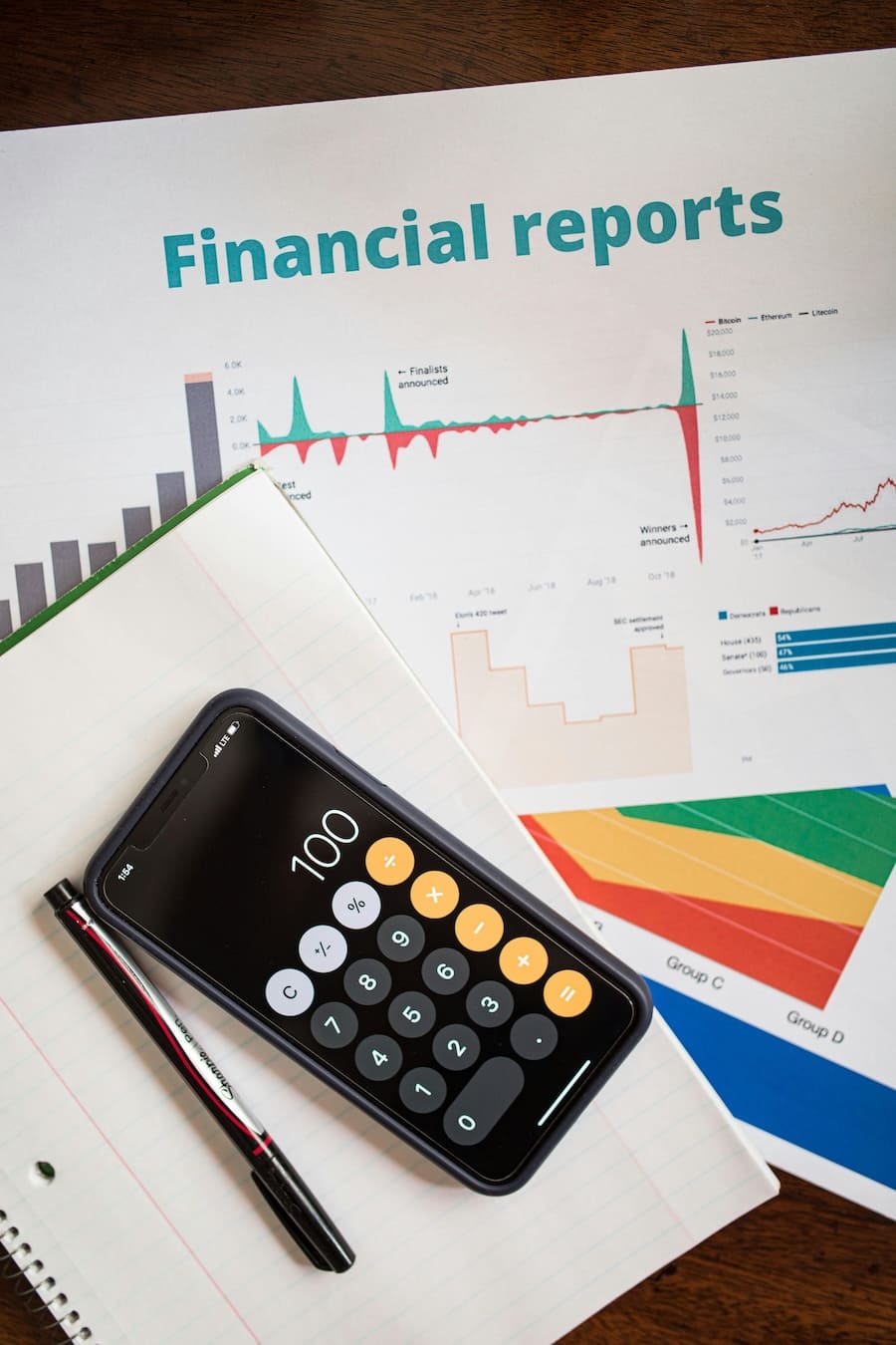 Image of a calculator and financial report