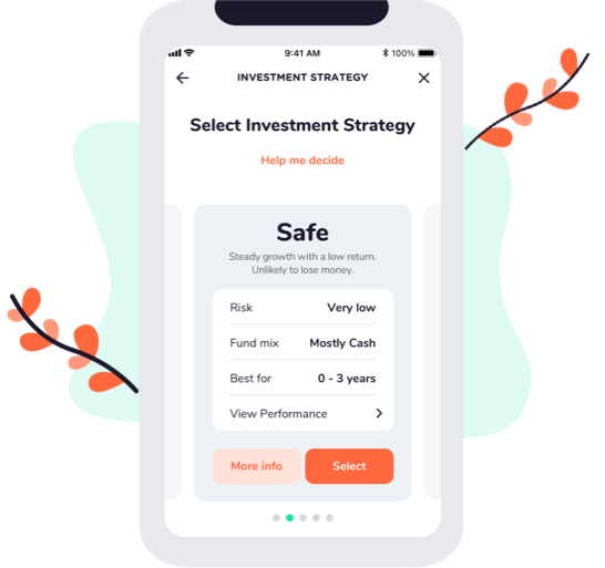 Screenshot of investment strategy selection in Franc app